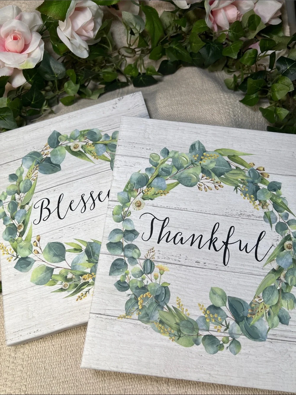 🌻Thankful & Blessed Green Wreath Wall Art - Home Holiday Décor